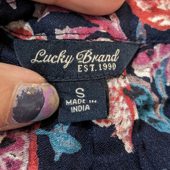 Lucky Brand floral popover necktie blouse with tassels - Picture 5 of 6